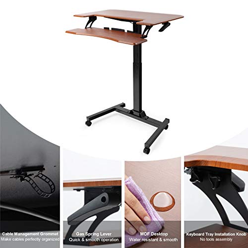 FRITHJILL Mobile Stand Up Desk, Pneumatic Height Adjustable Sit Stand Laptop Desk Movable Workstation with Keyboard Holder