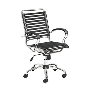 Eurø Style Flat Bungie High Back Adjustable Office Chair with J-Arm, Black Bungies with Chrome Frame
