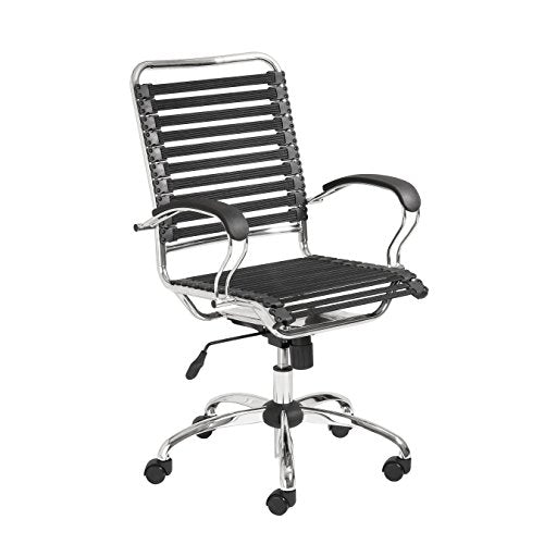 Eurø Style Flat Bungie High Back Adjustable Office Chair with J-Arm, Black Bungies with Chrome Frame