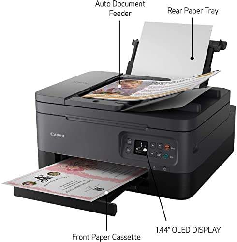 Canon PIXMA TR70 22 All-in-One Color Wireless Bluetooth Inkjet Printer, Black - Print Copy Scan - 13 ipm, 4800 x 1200 dpi, 1.44" OLED Display, Auto 2-Sided Printing, 35-Sheet ADF, 8.5 x 14