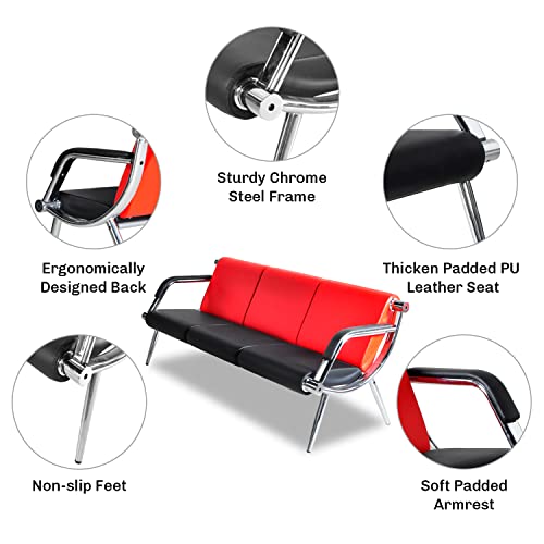 Walnest Waiting Room Bench 5 Seat Red Black PU Leather Office Furniture