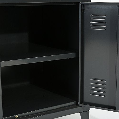 FurnitureR 3 Doors Metal Storage Cabinet with Removable Shelves - Black