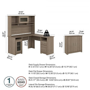 Bush Furniture Cabot 60W L Shaped Desk with Hutch, Storage Cabinet - Ash Gray