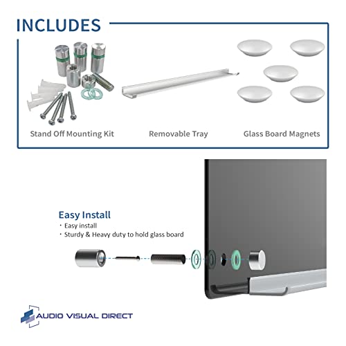 Audio-Visual Direct Magnetic Black Glass Dry-Erase Board Set - 6' x 3' - Includes Magnets, Hardware & Marker Tray