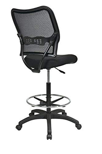 SPACE Seating Deluxe AirGrid Back with Mesh Seat, Adjustable Footring, Pneumatic Seat Height Adjustment and Nylon Base Drafting Chair, Black