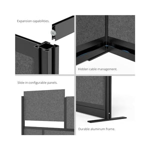 Luxor Modular Wall Room Divider System - Black Frame - 70" x 70" Add-On Wall