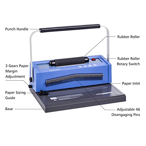 TIANSE Spiral Coil Binding Machine, Manual Book Punch Binder with Electric Coil Inserter, Disengaging pins, Adjustable Side Margin, Comes with 100pcs 3/8'' Plastic Coil Binding Spines & Plier