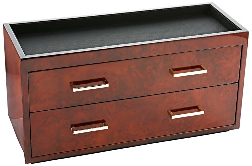WOLF 460310 Meridian Two Drawer Valet, Charging Station & Pen Box, Burlwood