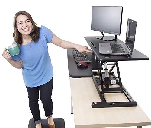 Stand Steady Flexpro Hero Power | Electric Standing Desk Converter/Desk Riser with Wireless Charging | Turns Any Desk into a Sit to Stand Up Desk | Integrated Phone/Tablet Holder (37.5 Inch/Black)
