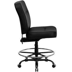 EMMA + OLIVER Big & Tall Black LeatherSoft Drafting Chair, 400 lb.