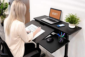 Stand Up Desk Store 40" Manual Adjustable Height Split Level Drafting Table Ergonomic Desk with Monitor Shelf (Black/Black)