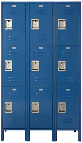 Salsbury Industries Assembled 3-Tier Extra Wide Standard Metal Locker with Three Wide Storage Units, 6-Feet High by 18-Inch Deep, Blue