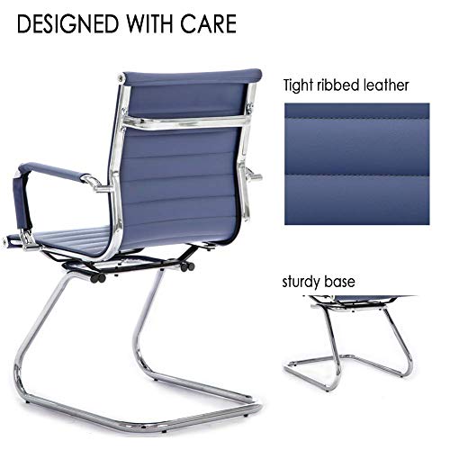 DM Furniture Office Desk Chair Set of 6 - PU Leather Mid Back Guest Chairs, Navy Blue