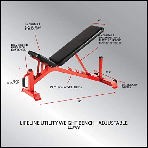 Lifeline Utility Weight Bench – Adjustable – 1,000lb Rated for Weightlifting and Strength Training