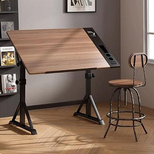 TeMkin Extra Large Drafting Table with Adjustable Tilting Tabletop (Black Walnut, 900 * 600mm)