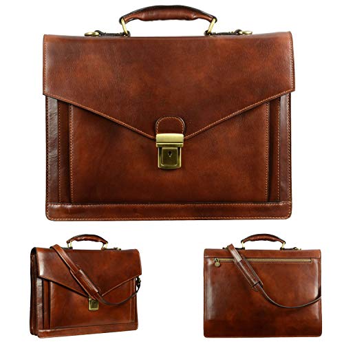 Leather Briefcase for Men Handmade Italian Laptop Bag Classy Brown Attache Case - Time Resistance