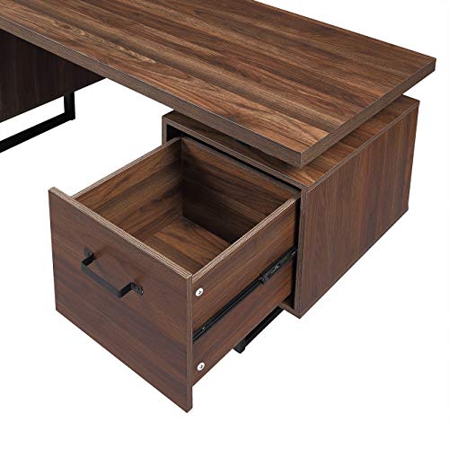 Binrrio Home Office Computer Desk with Drawers,Writing Desk with Hanging Letter-Size Files, Study Table Office Desk Workstation Home Office Desk 59 Inches for Study Room, Bedroom,Walnut