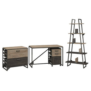 Bush Furniture Refinery 50W Industrial Desk with A Frame Bookshelf and File Cabinets in Rustic Gray