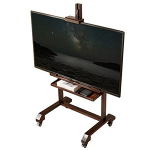 WDJBPSH Rolling TV Cart Brown, Mobile Floor Stand with AV Storage Tray, Height Adjustable Easel