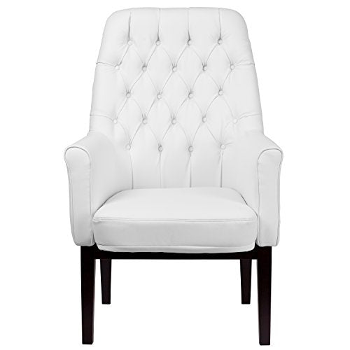 Flash Furniture High Back Traditional Tufted White Leather Side Reception Chair
