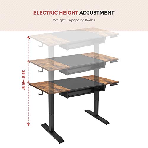EAGLE PEAK Electric Adjustable Height Standing Desk with Keyboard Tray 48 x 24 Inch Sit or Stand Up Desk Computer Workstation with Memory Controller (Black and Rustic Brown Top/Black Frame)