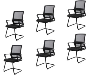CIMOTA Mesh Office Guest Chairs Set of 6 - Black Mid Back Reception Chairs