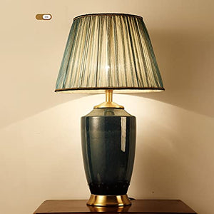 SLEEVE Blue Ceramic Table Lamp with Fabric Lampshade and Copper Base