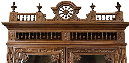Generic Antique Brittany French Carved Bookcase Glass 2-Door 1890