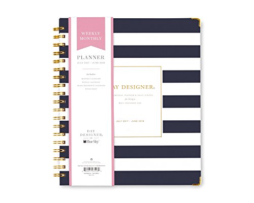 Day Designer for Blue Sky 2017-2018 Academic Year Weekly & Monthly Planner, Twin-Wire Bound, 8" x 10", Navy Stripe Hardcover