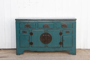 Lschool Blue Lacquered Tianjin Credenza - Handcrafted Storage Cabinet
