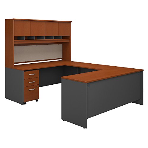Bush Business Furniture Series C 72W U Shaped Desk with Hutch and Storage in Auburn Maple