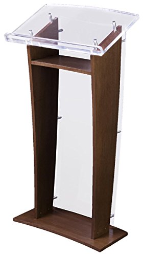 Displays2go Podium with Acrylic Panel & Silver Accents, Mahogany Finished Side Panels (CVWDLCTBM)