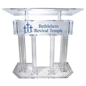 Kingdom Acrylic Lectern Podium with 6 Column Base and Wide Middle Shelf - Clear