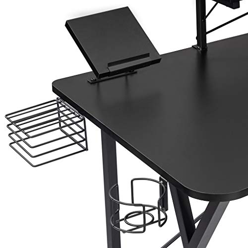 XYYSSM 47" Gaming Table E-Sports Computer Desk Home Office Workstation with USB Cup Holder Headphone Hook Black
