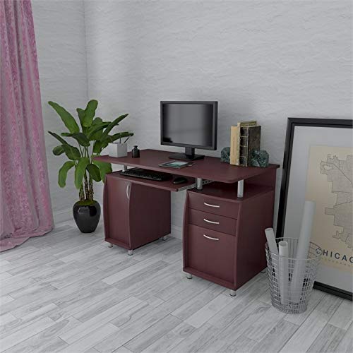 Pemberly Row 48" Wide Home Office Computer Desk in Gray with CPU Storage Cabinet and Hanging File Cabinet, Brown