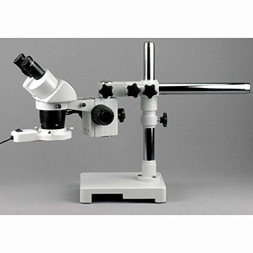 AmScope SW-3B13-FRL Binocular Stereo Microscope, WH10x Eyepieces, 10X and 30X Magnification, 1X/3X Objective, Single-Arm Boom Stand, 8W Fluorescent Ring Light, 110V-120V
