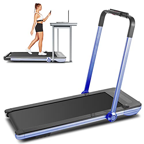 FUNMILY 2 in 1 Under Desk Folding Treadmill, 2.25HP Walking Jogging Running Machine for Home/Office/Gym Fitness, Built-in 5 Workout Modes & 12 Programs, Installation-Free, Black (2021 New Model)