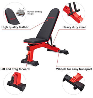 DERACY Adjustable Weight Bench for Full Body Workout, Incline and Decline Weight Bench for Indoor Workout, Home Gym (Red)