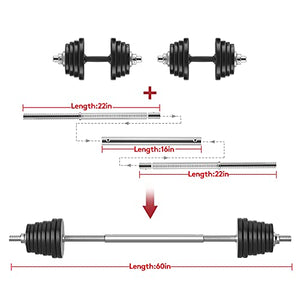 RUNWE 2021 Latest Pure steel Adjustable Dumbbells Weights Barbell Free Weight 40/60/90/110 Exercise Fitness 3 in 1 Lifting Workout Strength Training Connecting Rod Home Gym Office