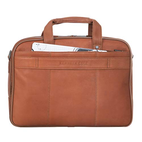 Kenneth Cole Reaction Resolute Men's Briefcase Full-Grain Colombian Leather 16" Laptop Portfolio Messenger Bag, Cognac, One Size
