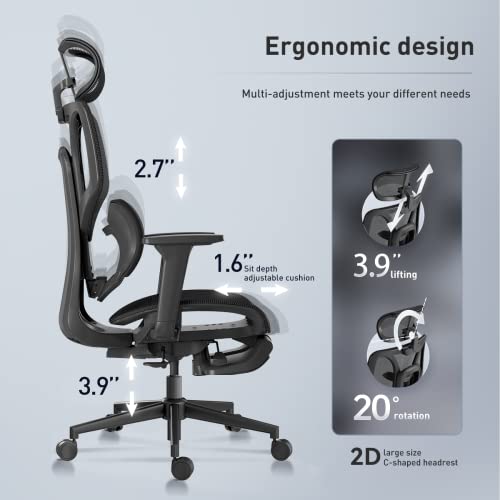 Hbada E3 Ergonomic Office Chair with Lumbar Support, Seat Depth Adjustment, and Footrest