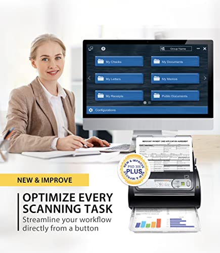 Plustek PSD300 Plus Document Scanner with ADF and Built-in Barcode Recognition