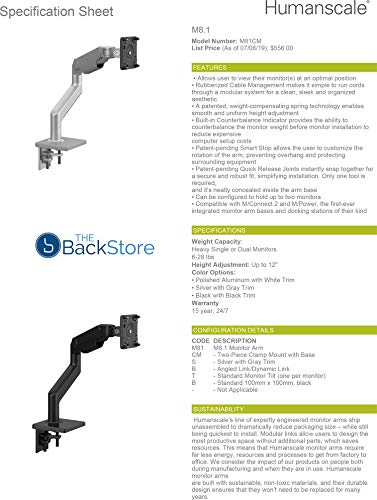 Humanscale - M81CMBBTB - M8.1-Single Mtr, Clamp Mt (blk)