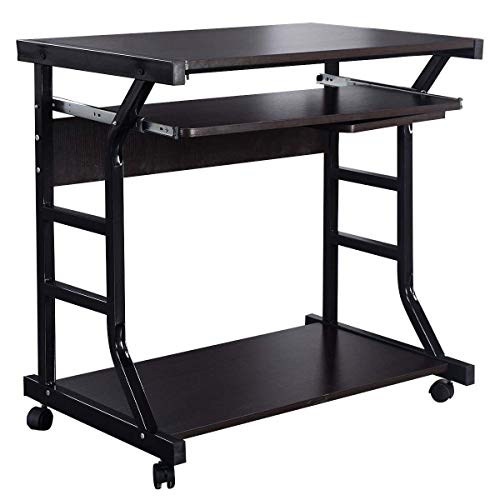 Officejoy Computer Desk Cart Home Office Desk, Mobile Laptop Table Workstation Writing Desk Study Desk with Keyboard Tray, Printer Shelf on Wheels