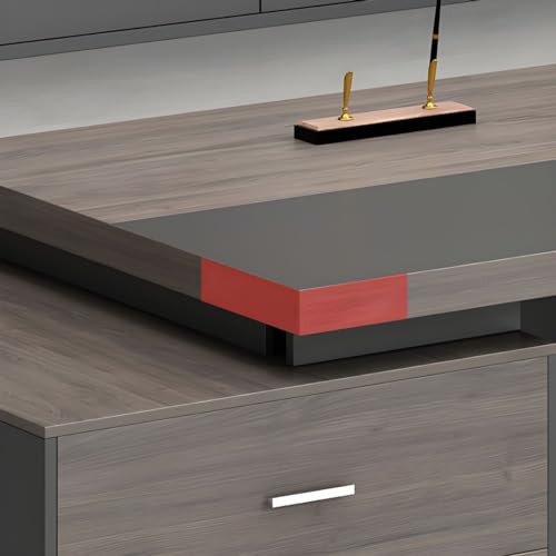 KWOKING Executive Office Desk with Cable Management & Wood Tabletop - Grey, 94.5"L x 63"W x 29.5"H