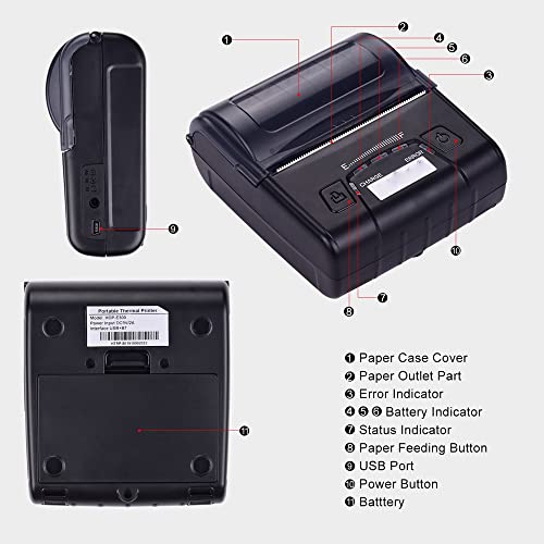 Portable 80mm Thermal Receipt Printer Handheld Barcode Printer USB BT ESC/POS Command