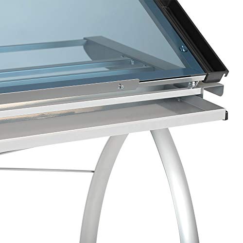 Offex Contemporary Blue Tempered Glass Top Futura Craft Station - Silver