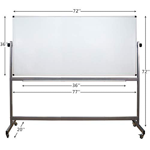Mobile Dry Erase Board, Double Sided Magnetic White Board, 72X36 Inch, Large Reversible Presentation Whiteboard On Wheels Rolling with Aluminum Stand