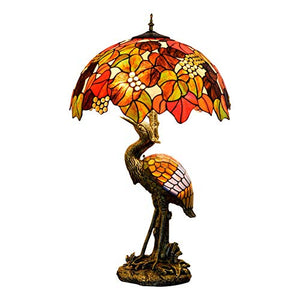 NINGZ Handmade Stained Glass Tiffany Style Male Crane Desk Lamp 50CM Brown Grape Glass Lampshade Night Light