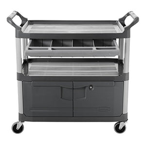 Rubbermaid Commercial Xtra Instrument and Rolling Utility Cart, Gray with Drawer and Cabinet - 300 lbs Capacity